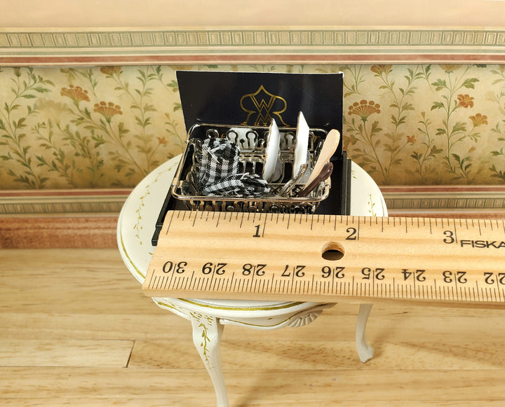 Dollhouse Drying Rack with Blue Onion Plates Reutter Miniatures 1:12 Scale