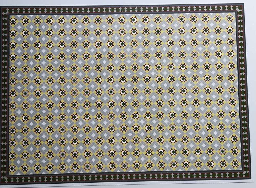 Dollhouse Victorian Faux Tile Flooring Diamond Pattern Green Gray 1:12