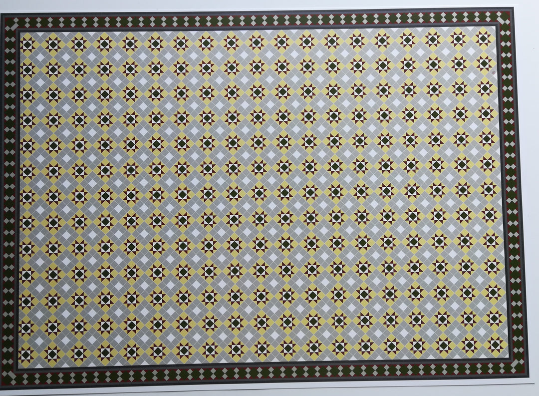 Dollhouse Victorian Faux Tile Flooring Diamond Pattern Green Gray 1:12