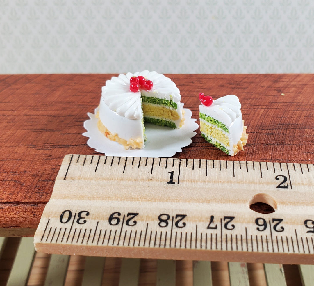 Dollhouse Cake with Slice Cut Out Cherries 1:12 Scale Miniature Dessert Food