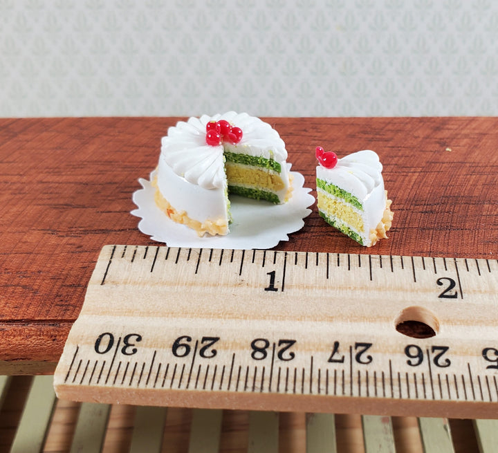 Dollhouse Cake with Slice Cut Out Cherries 1:12 Scale Miniature Dessert Food