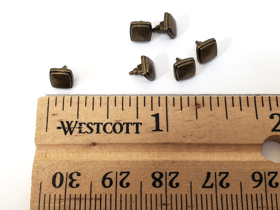 Dollhouse Drawer Pulls Square Antique Bronze Metal 6 Pieces 1:12 Scale Miniature