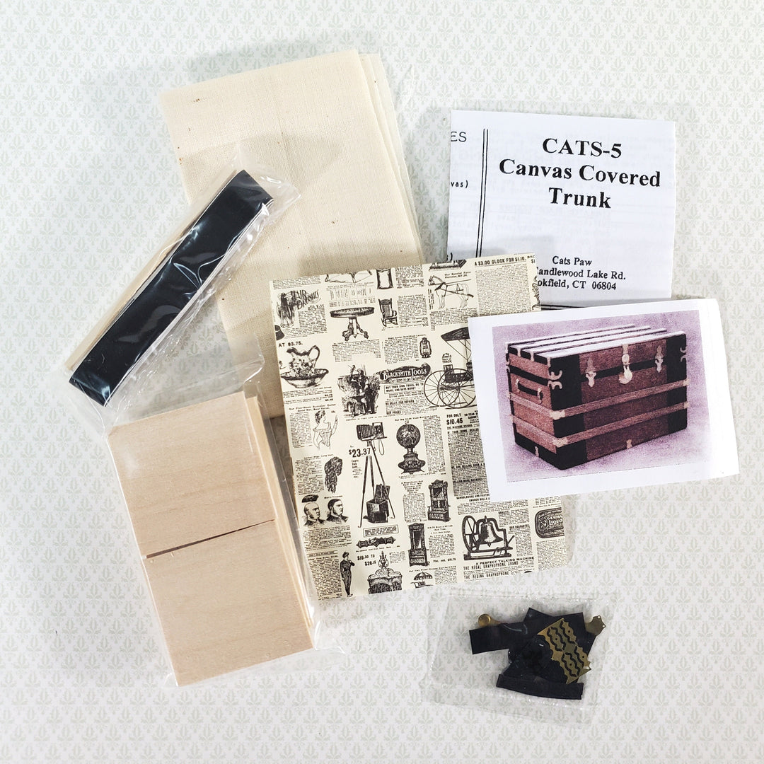 Dollhouse Miniature Trunk Kit Canvas Cover Chest Antique Style 1:12 Scale Furniture
