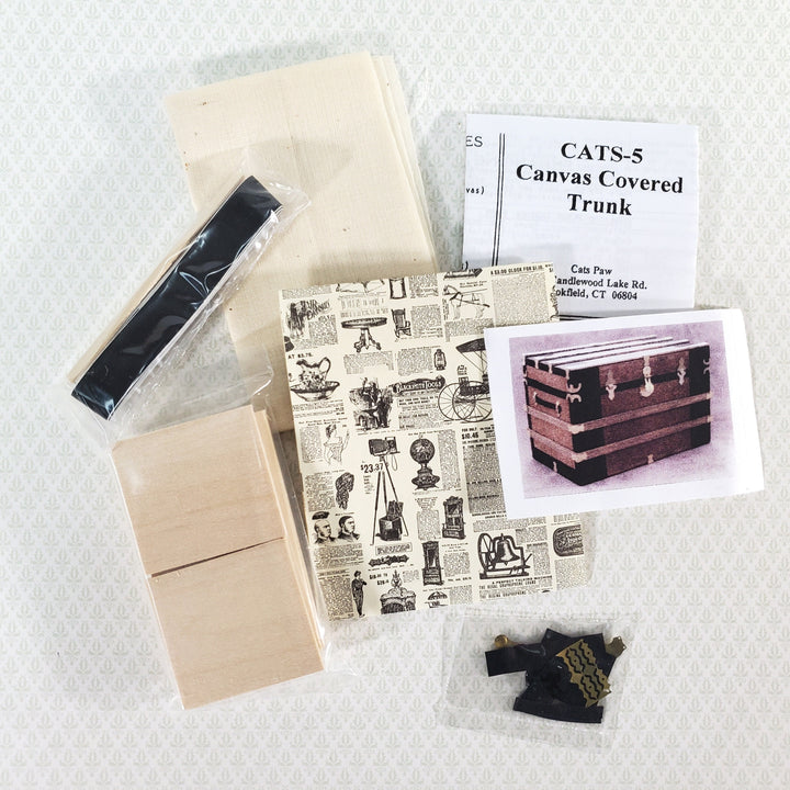 Dollhouse Miniature Trunk Kit Canvas Cover Chest Antique Style 1:12 Scale Furniture