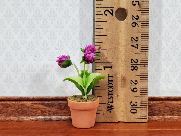 Dollhouse Potted Flowers Mauve Flowering Plant in Terra Cotta Pot 1:12 Scale