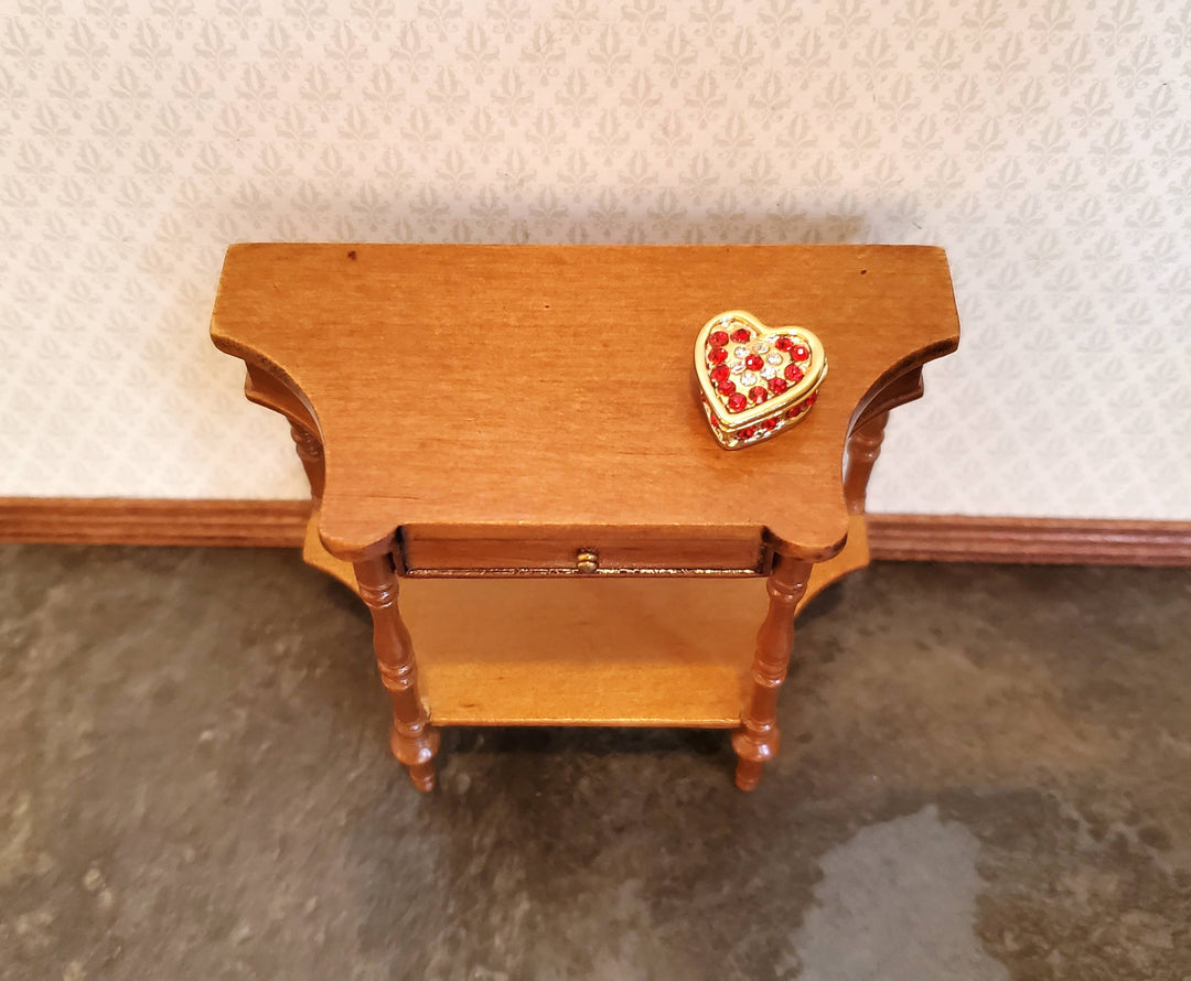 Dollhouse Jewelry Box with Ruby Red Jewels Heart Shape Opening Lid 1:12 Scale