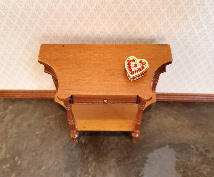 Dollhouse Jewelry Box with Ruby Red Jewels Heart Shape Opening Lid 1:12 Scale