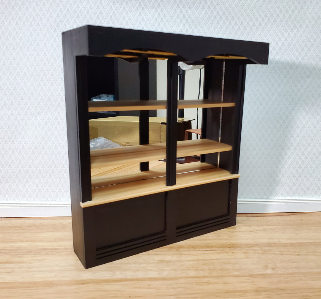Dollhouse Bar or Shop Shelves Mirrored Back Black & Oak 1:12 Scale Miniature
