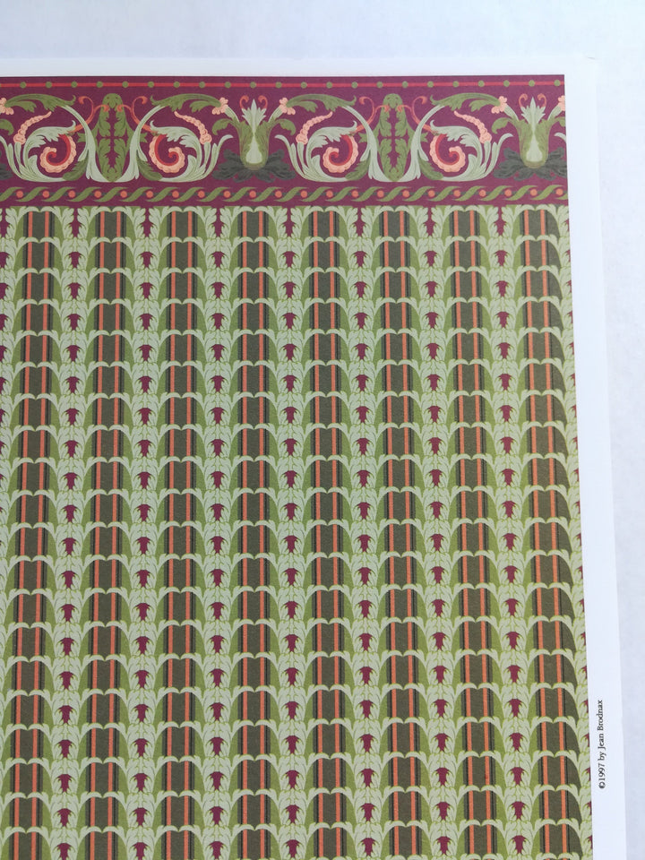 Dollhouse Miniature Wallpaper Brodnax Victorian Green & Maroon "Melrose" 1:12 Scale