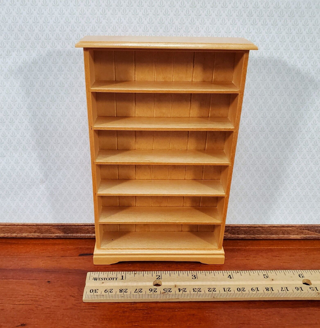 Dollhouse Tall Bookcase Shelves Bookshelf Light Wood Finish 1:12 Scale Miniature