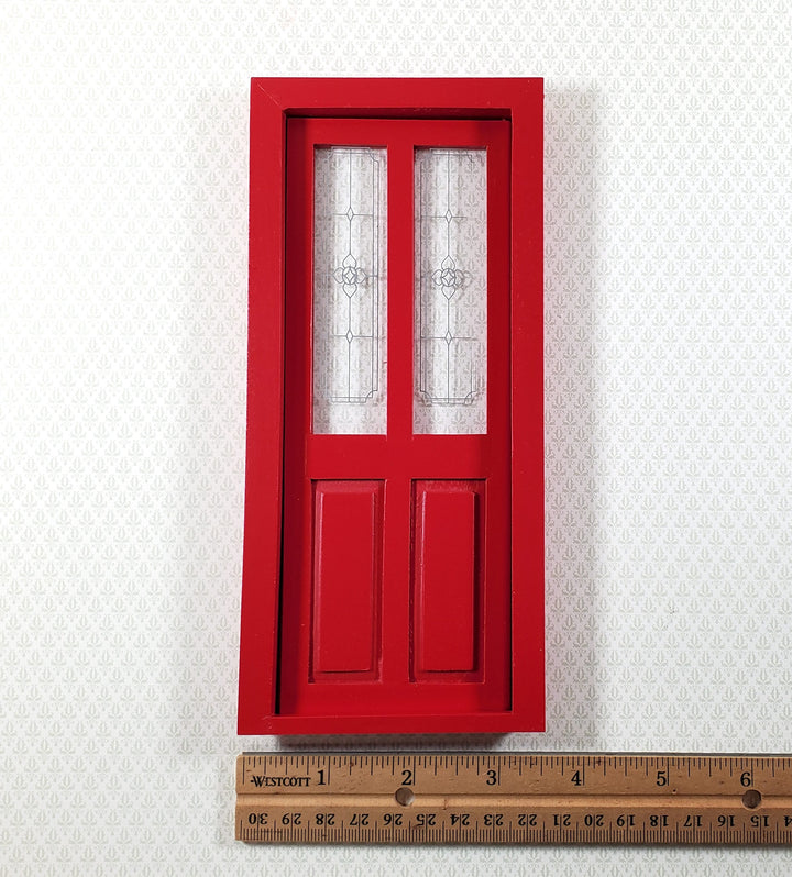 Dollhouse Door Exterior Front Door with Windows RED 1:12 Scale Miniature