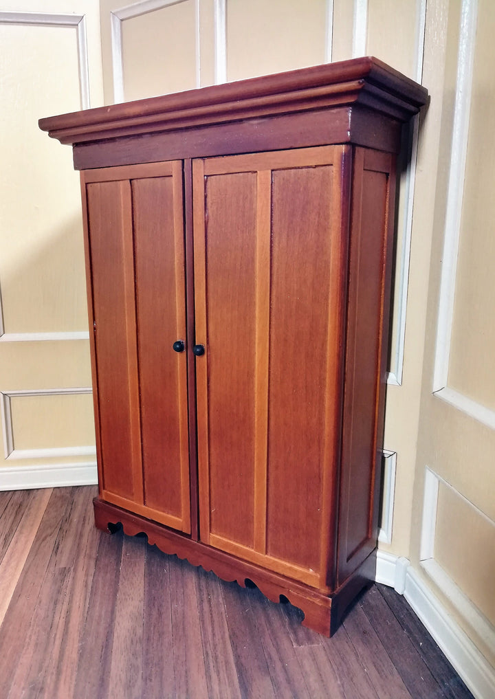 Dollhouse Lincoln Wardrobe Armoire Closet for Bedroom 1:12 Scale Miniature Walnut Finish