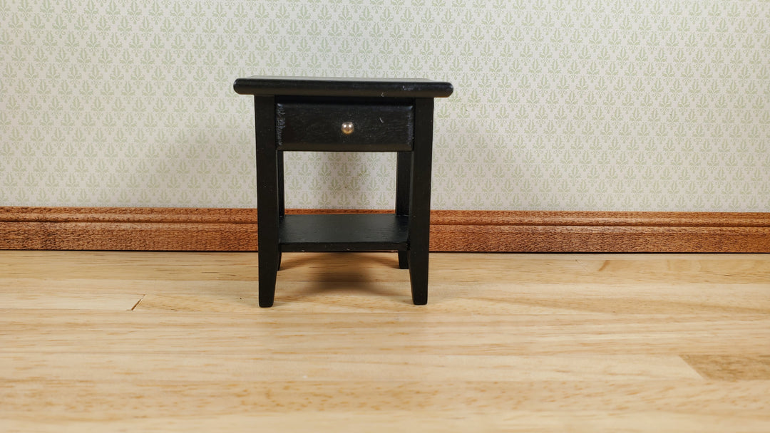 Dollhouse Side Table Night Stand with Drawer Wood 1:12 Scale Furniture Black