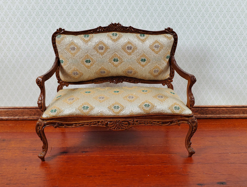 JBM Dollhouse Settee Sofa Rococo Style Walnut 1:12 Scale Miniature Furniture