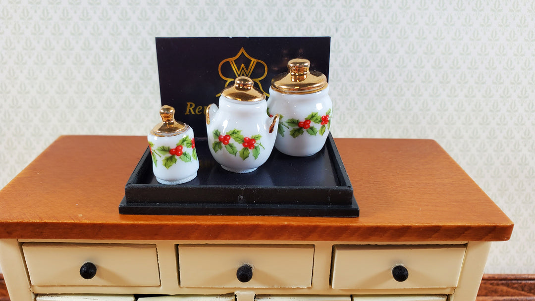 Dollhouse Cookie Jars Bins Reutter Porcelain Mistletoe 1:12 Scale Miniature