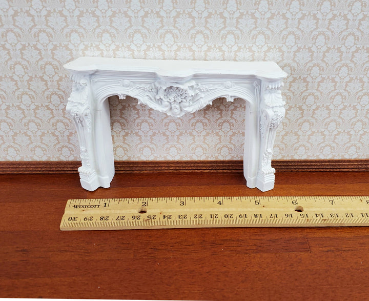 Dollhouse Miniature Fireplace White Large Ornate Resin 1:12 Scale Furniture
