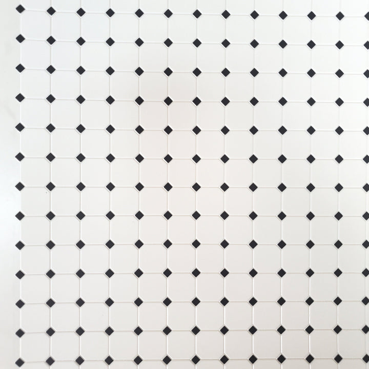 Dollhouse Tile Flooring White with Dark Gray Diamonds Embossed 1:12 Scale Miniatures
