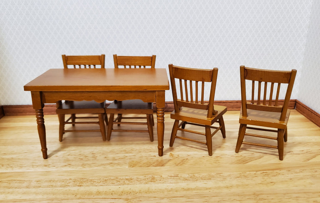 Dollhouse Kitchen Table & 4 Chairs Set Walnut Finish 1:12 Scale Furniture