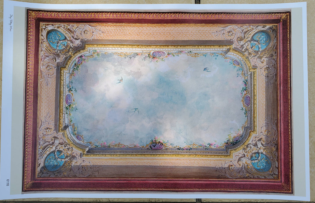 Dollhouse Ceiling Mural Wallpaper Birds Painted Victorian 1:12 Scale Itsy Bitsy