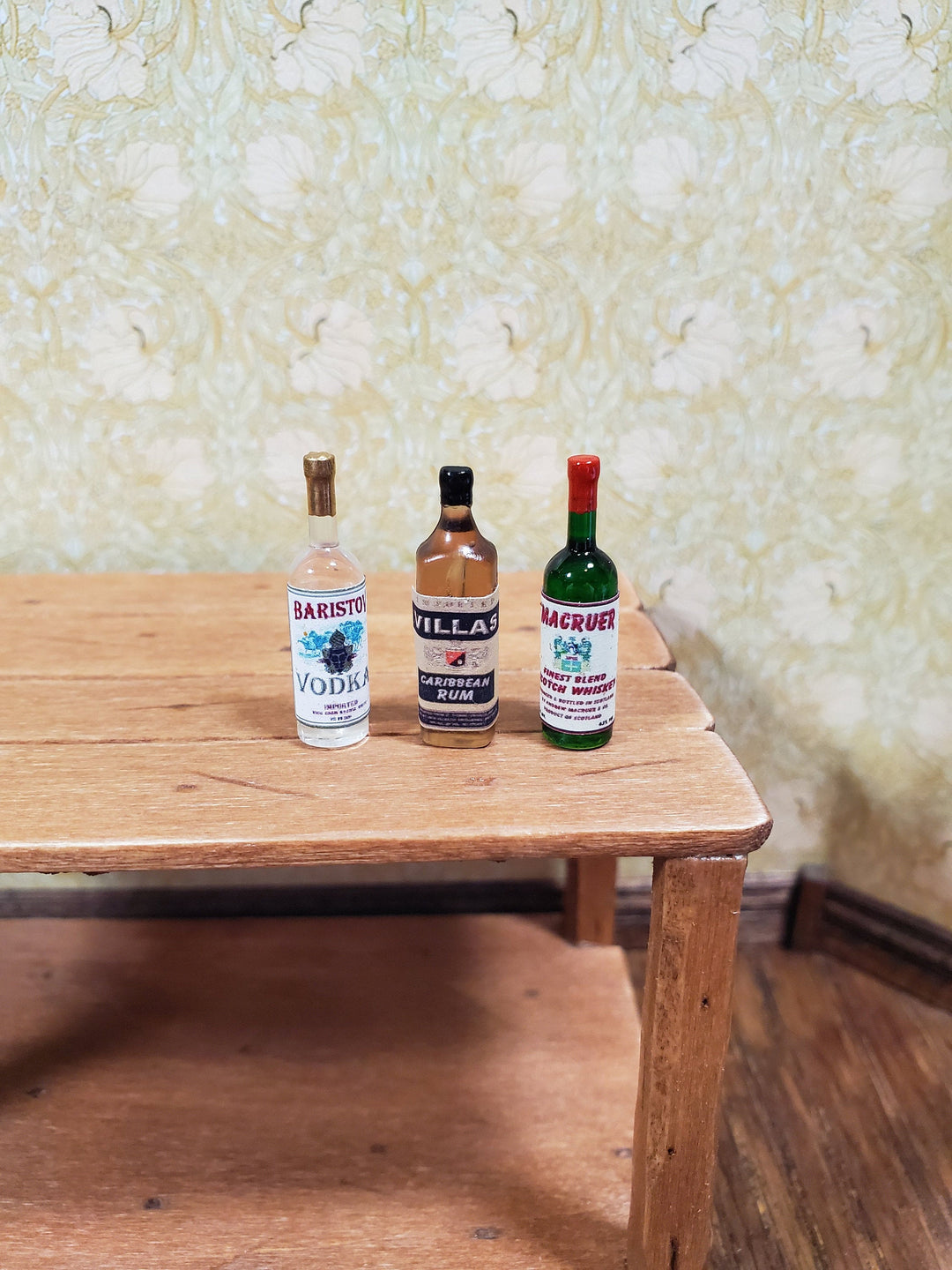 Dollhouse Miniature Rum Vodka Scotch Bottles Tiny 1:12 Scale Drinks Booze