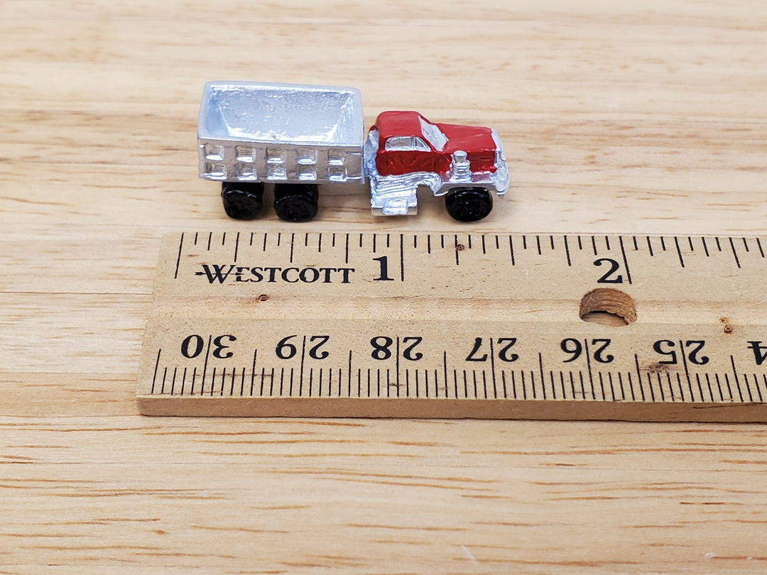 Dollhouse Construction Truck Toy Red Silver Painted Metal 1:12 Scale Miniature Nursery