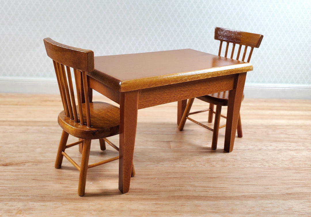 Dollhouse Kitchen Set Sink Fridge Table Chair 1:12 Scale Furniture Walnut Finish
