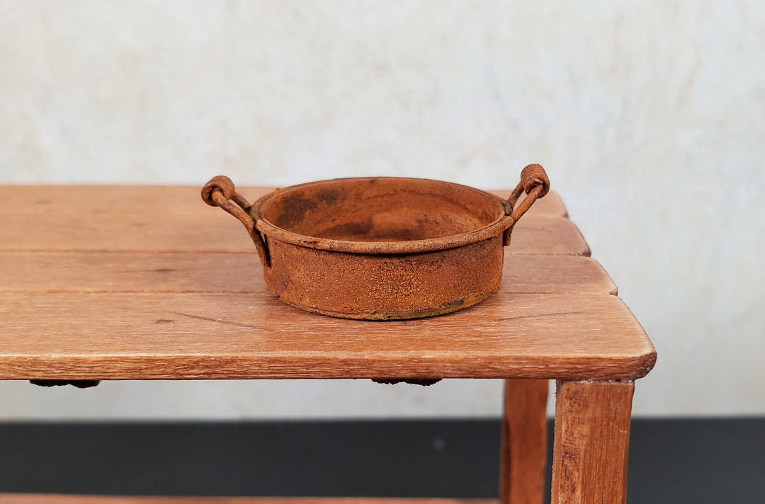 Dollhouse Miniature Round Metal Pan with Handles Rusted Aged 1:12 Scale
