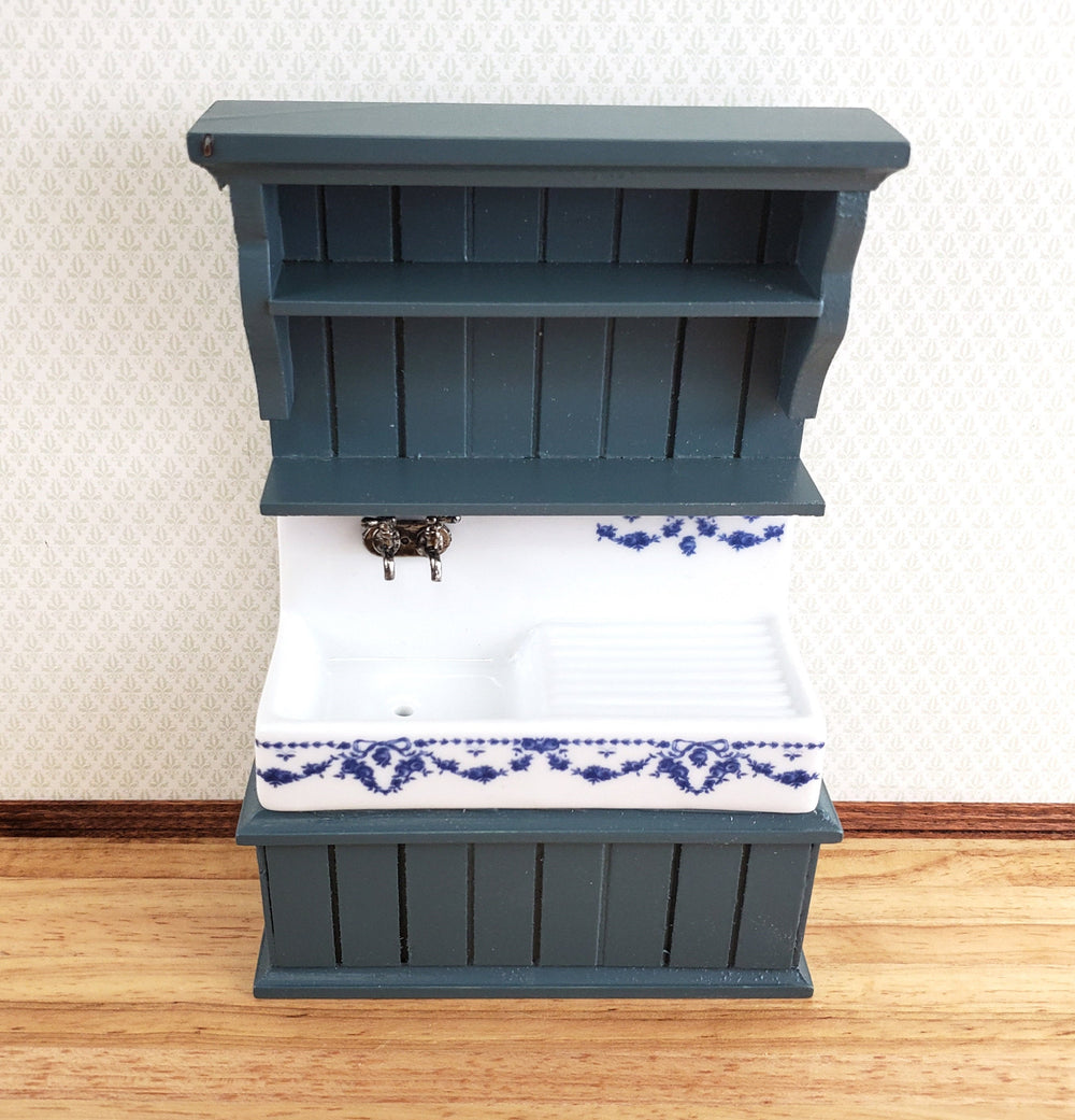 Dollhouse Reutter Sink Cabinet Blue & White 1:12 Scale Miniature Kitchen