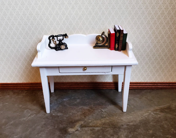 Dollhouse Writing Desk with Drawer Wood White Finish 1:12 Scale Miniature Furniture
