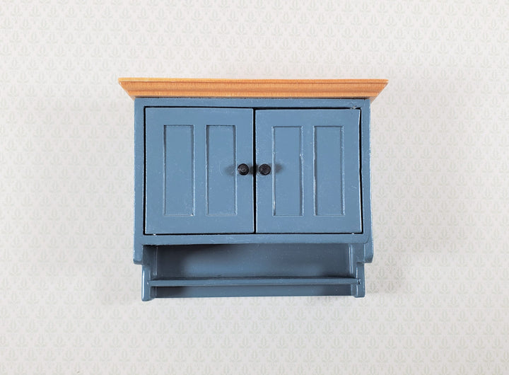 Dollhouse Kitchen Cupboard Blue Gray Hanging with Doors and Shelf 1:12 Scale