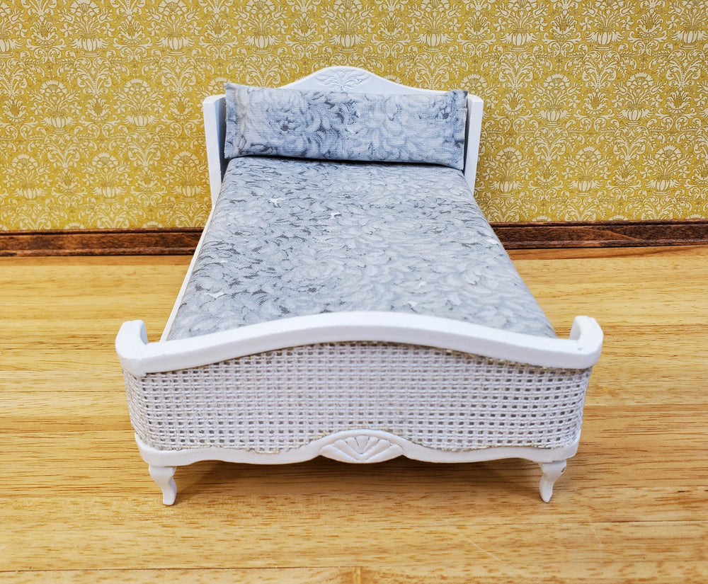 Dollhouse Double Bed White with Grey Bedding 1:12 Scale Bedroom Furniture