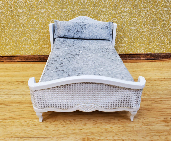 Dollhouse Double Bed White with Grey Bedding 1:12 Scale Bedroom Furniture