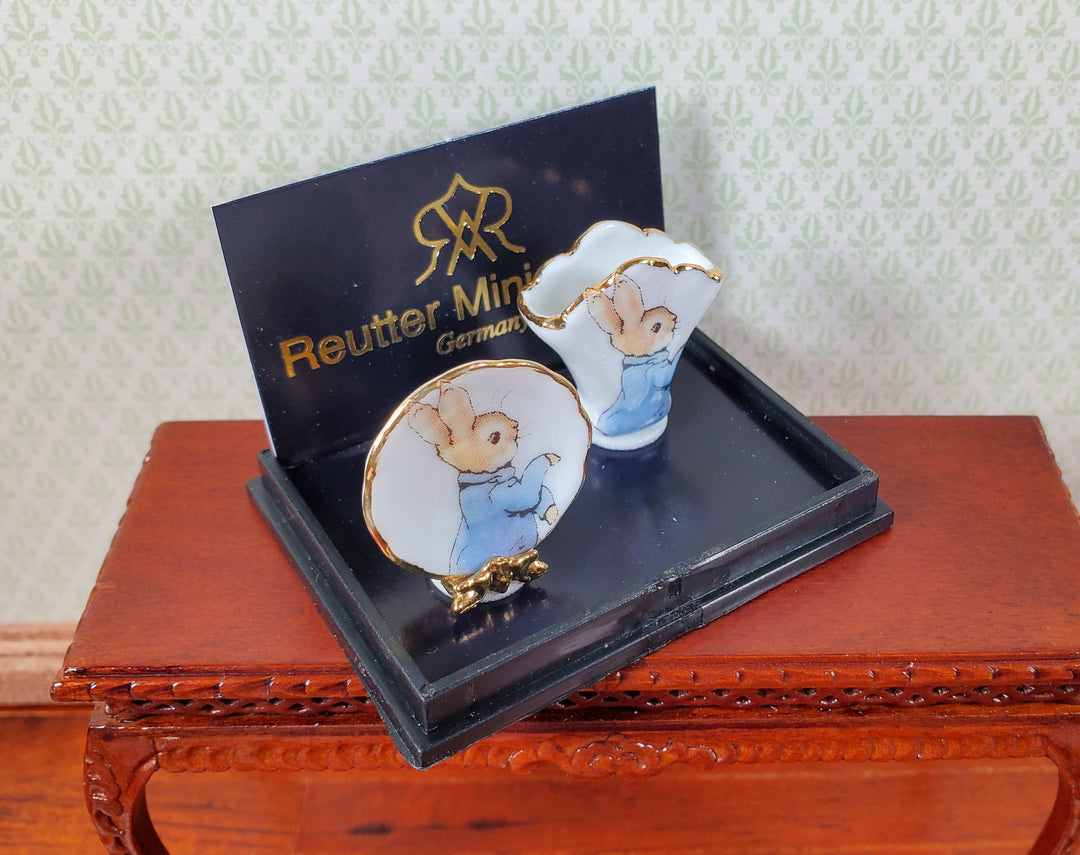 Dollhouse Miniature Peter Rabbit Plate & Vase Reutter Porcelain 1:12 Scale