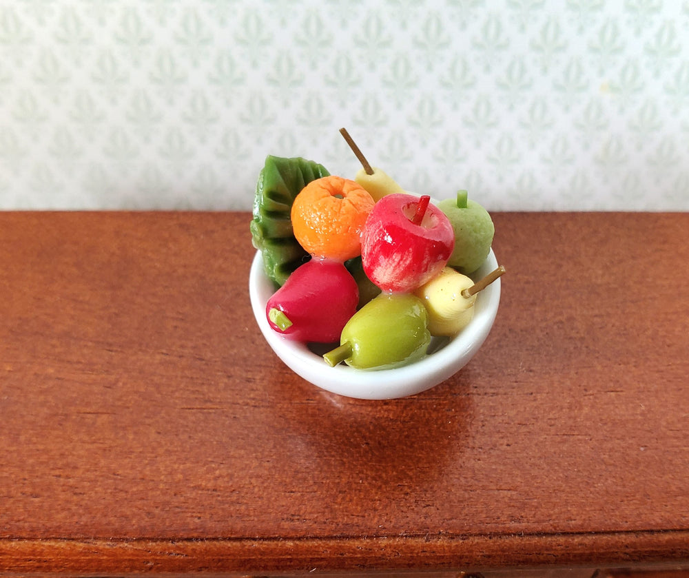 Dollhouse Bowl of Fruit Apples Pears Orange White Ceramic 1:12 Scale Miniature