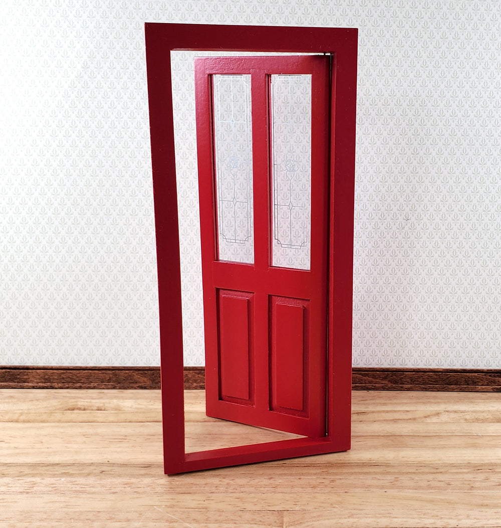 Dollhouse Door Exterior Front Door with Windows RED 1:12 Scale Miniature