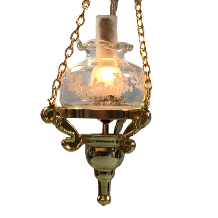 Dollhouse Hanging Oil Lamp 12 Volt Light w/Plug 1:12 Miniature Scale Vintage Style Gold