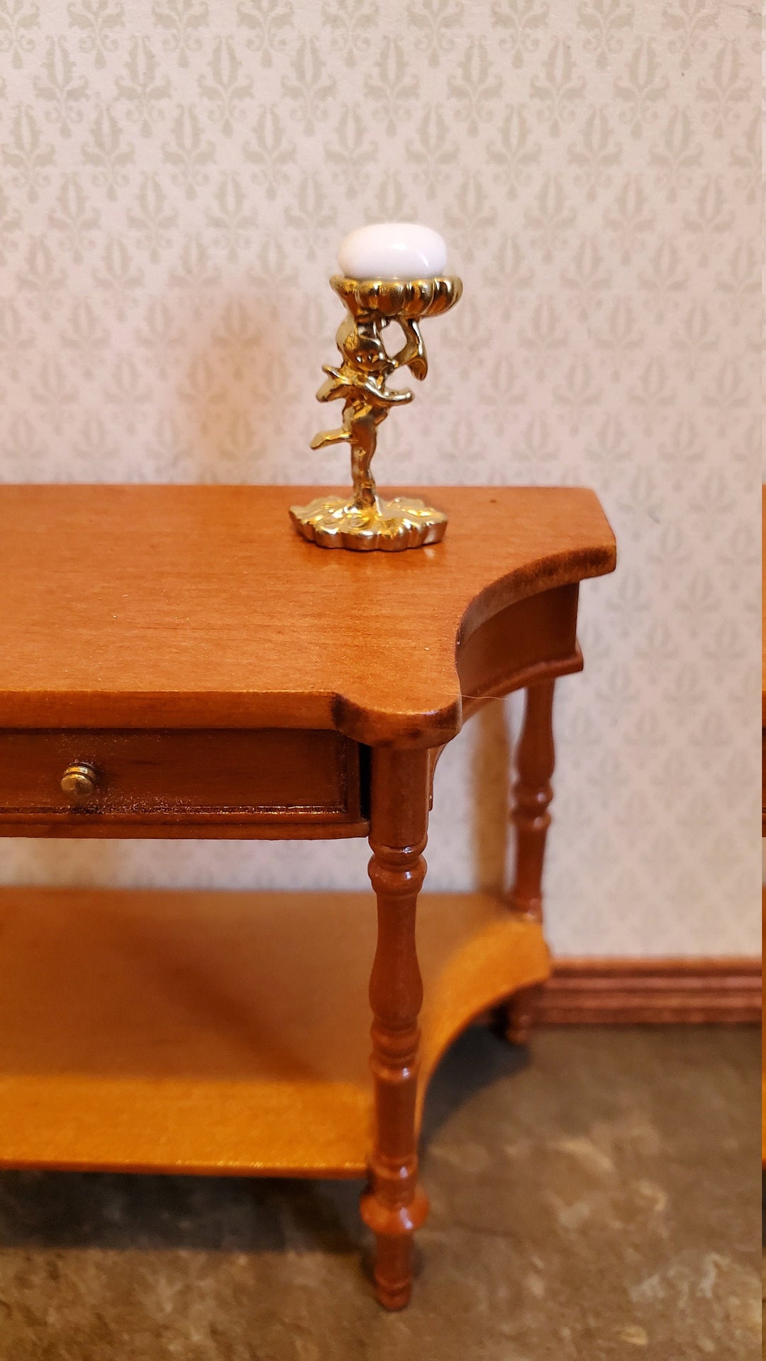 Dollhouse Miniature Soap Dish Cupid with Bar of Soap Gold 1:12 Scale Vanity Accessories