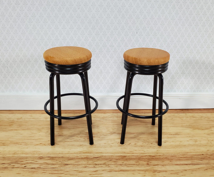 Dollhouse Bar Stools x2 Metal and Wood Black Finish 1:12 Scale Miniature Modern Furniture