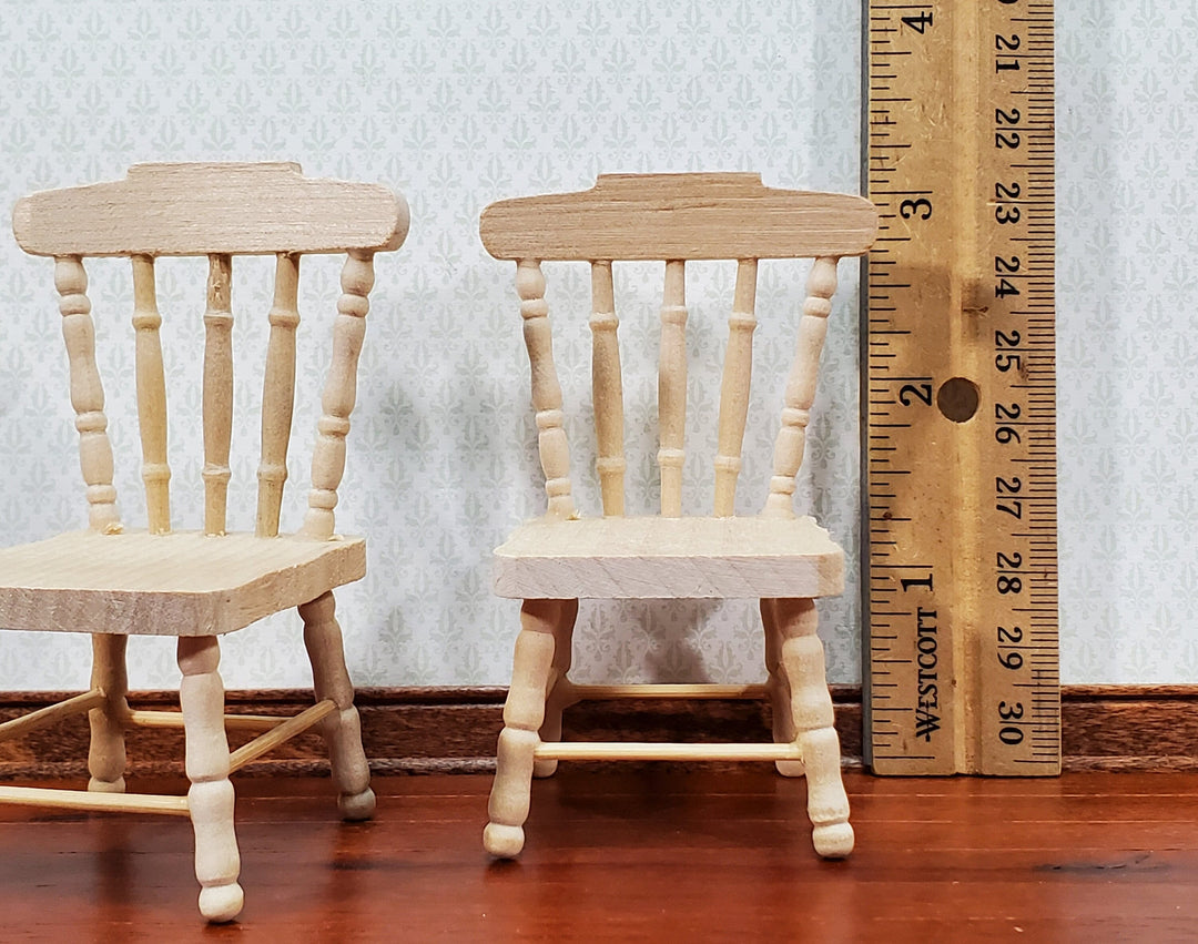 Dollhouse Chairs Spindle Back x2 Unpainted Wood 1:12 Scale Miniature Furniture