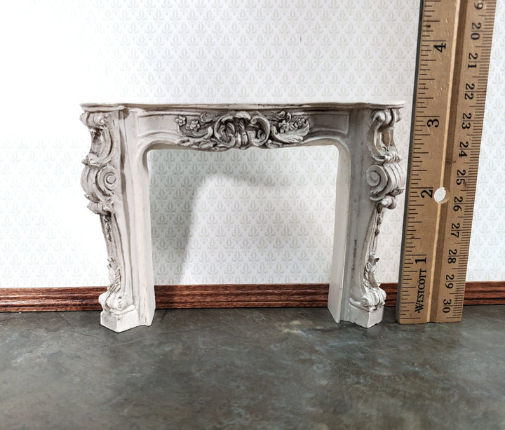 Dollhouse Victorian Fireplace Aged Gray Ornate Resin 1:12 Scale Furniture