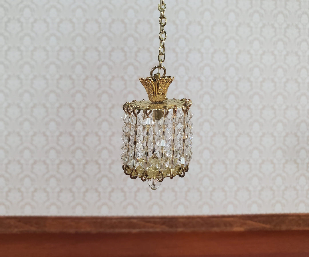 Dollhouse Ceiling Light Real Glass Crystals "Drum Lamp" 12 Volt 1:12 Scale Miniature