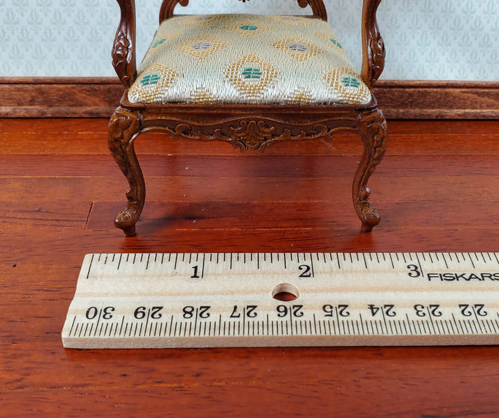 JBM Dollhouse Armchair Chair Rococo Style Walnut 1:12 Scale Miniature Furniture