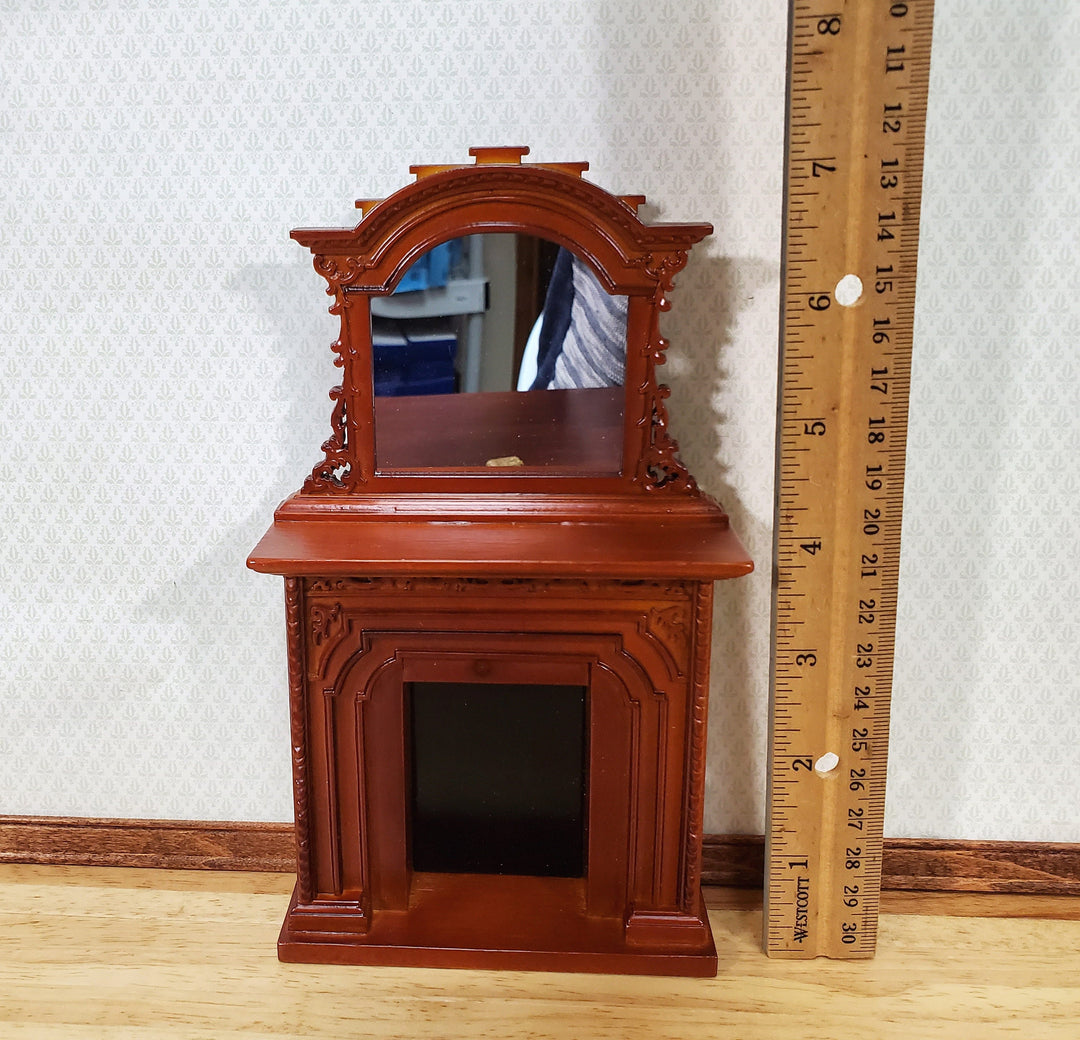 Dollhouse Fireplace Victorian Style w/ Mirror 1:12 Scale Miniature Walnut Finish