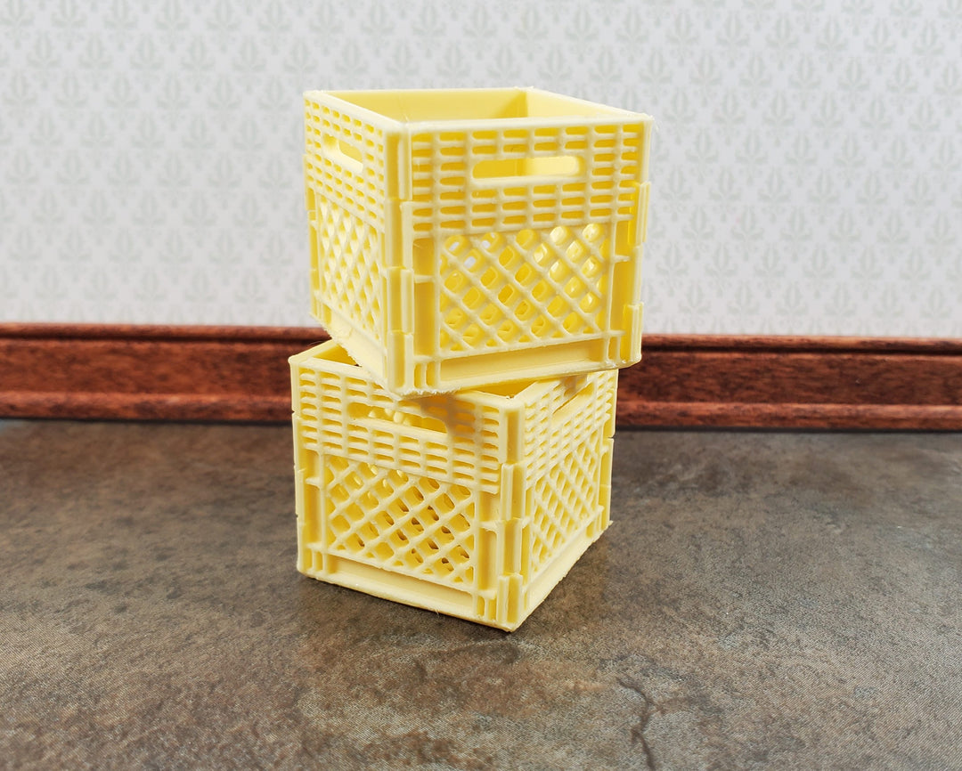 Miniature 2 Milk Crates 1" Square Yellow Cream Finish 1:12 Scale Diorama Models