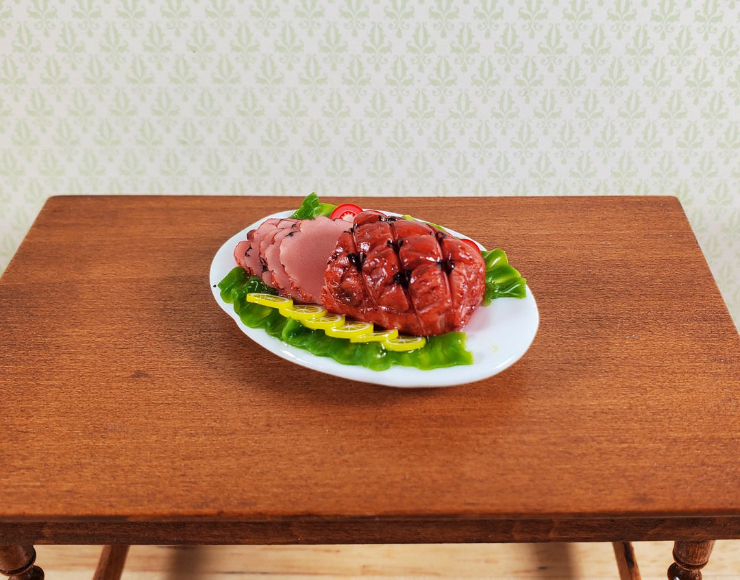 Dollhouse Sliced Ham with Garnishes on an Oval Platter 1:12 Scale Miniature Food