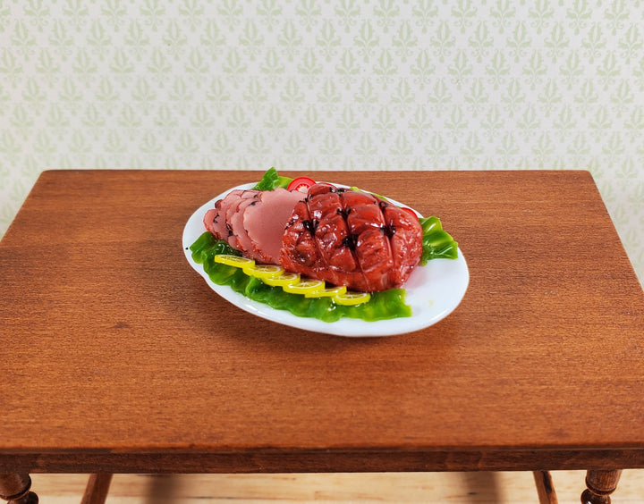 Dollhouse Sliced Ham with Garnishes on an Oval Platter 1:12 Scale Miniature Food