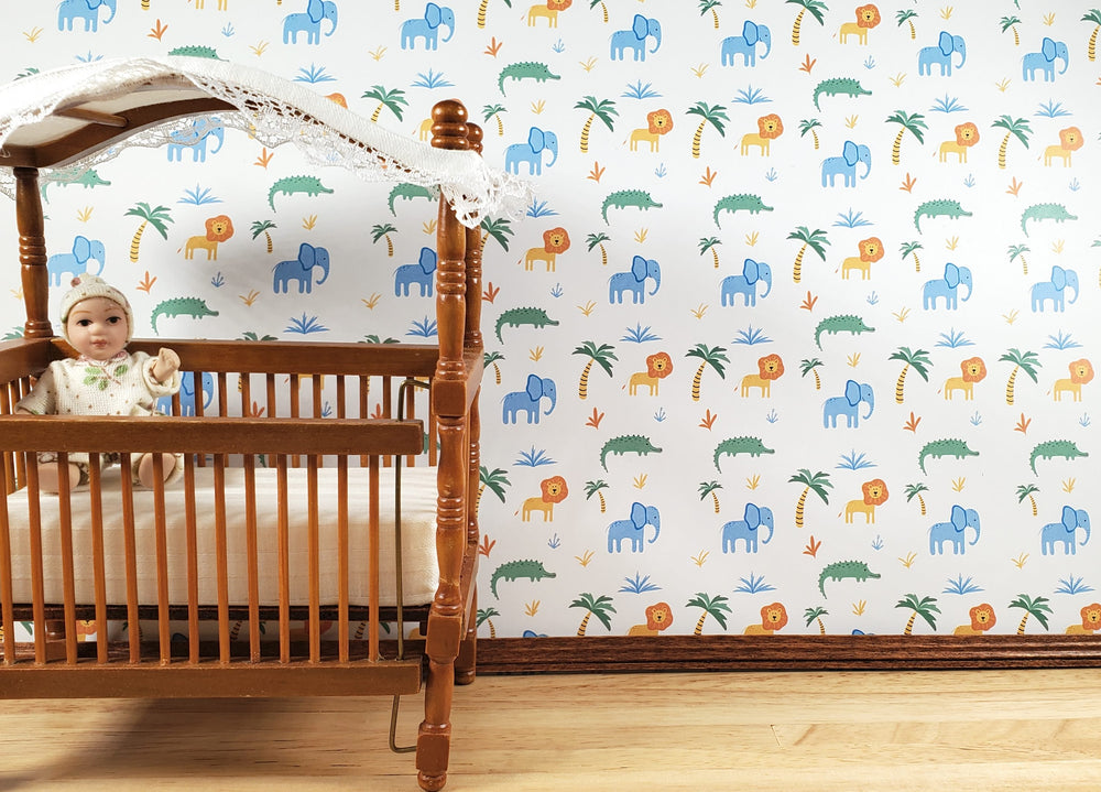Dollhouse Nursery Safari Wallpaper 3 Sheets Elephants Lions 1:12 Scale Miniature