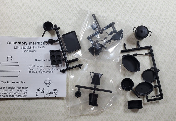Dollhouse Chrysnbon Cookware DIY Kit Set Black Plastic Pans Muffin Coffee Pot