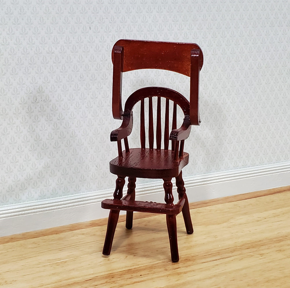 Dollhouse High Chair 1:12 Scale Miniature Furniture Wood Mahogany Finish Movable Tray