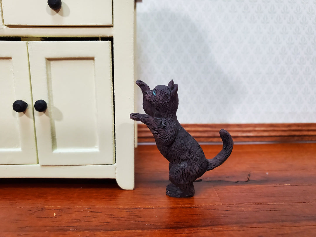 Dollhouse Black Kitty Cat Playful Reaching 1:12 Scale Miniature Pet